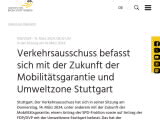 Vorschaubild: Verkehrsausschuss befasst sich mit der Zukunft der Mobilitätsgarantie und Umweltzone Stuttgart