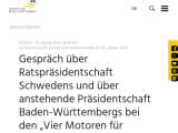 Vorschaubild: Gespräch über Ratspräsidentschaft Schwedens und über anstehende Präsidentschaft Baden-Württembergs bei den „Vier Motoren für Europa“