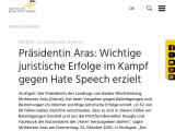 Vorschaubild: Präsidentin Aras: Wichtige juristische Erfolge im Kampf gegen Hate Speech erzielt