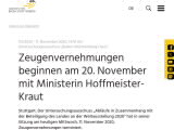 Vorschaubild: Zeugenvernehmungen beginnen am 20. November mit Ministerin Hoffmeister-Kraut