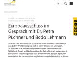 Vorschaubild: Europaausschuss im Gespräch mit Dr. Petra Püchner und Bodo Lehmann