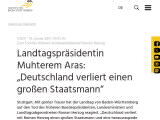 Vorschaubild: Landtagspräsidentin Muhterem Aras: „Deutschland verliert einen großen Staatsmann“