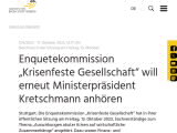 Vorschaubild: Enquetekommission „Krisenfeste Gesellschaft“ will erneut Ministerpräsident Kretschmann anhören 
