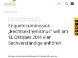Vorschaubild: Enquetekommission „Rechtsextremismus“ will am 13. Oktober 2014 vier Sachverständige anhören