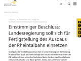 Vorschaubild: Einstimmiger Beschluss: Landesregierung soll sich für Fertigstellung des Ausbaus der Rheintalbahn einsetzen