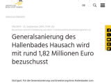 Vorschaubild: Generalsanierung des Hallenbades Hausach wird mit rund 1,82 Millionen Euro bezuschusst