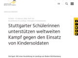 Vorschaubild: Stuttgarter Schülerinnen unterstützen weltweiten Kampf gegen den Einsatz von Kindersoldaten
