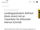 Vorschaubild: Landtagspräsident Wilfried Klenk nimmt teil an Trauerfeier für Altkanzler Helmut Schmidt