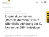 Vorschaubild: Enquetekommission „Rechtsextremismus“ wird öffentliche Anhörung am 10. November 2014 fortsetzen