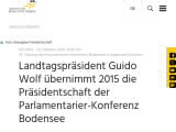 Vorschaubild: Landtagspräsident Guido Wolf übernimmt 2015 die Präsidentschaft der Parlamentarier-Konferenz Bodensee
