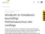 Vorschaubild: Windkraft im Ostalbkreis beschäftigt Petitionsausschuss des Landtags
