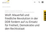 Vorschaubild: Wolf: Mauerfall und friedliche Revolution in der DDR fordern auf zu Einsatz für Freiheit, Demokratie und den Rechtsstaat