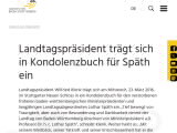 Vorschaubild: Landtagspräsident trägt sich in Kondolenzbuch für Späth ein