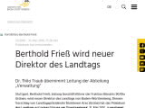 Vorschaubild: Berthold Frieß wird neuer Direktor des Landtags