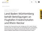 Vorschaubild: Land Baden-Württemberg behält Beteiligungen an Flughäfen Friedrichshafen und Rhein-Neckar  