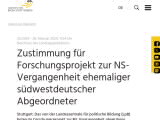 Vorschaubild: Zustimmung für Forschungsprojekt zur NS-Vergangenheit ehemaliger südwestdeutscher Abgeordneter