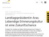 Vorschaubild: Landtagspräsidentin Aras: Lebendige Erinnerungskultur ist eine Zukunftschance