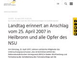 Vorschaubild: Landtag erinnert an Anschlag vom 25. April 2007 in Heilbronn und alle Opfer des NSU