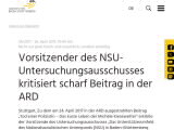 Vorschaubild: Vorsitzender des NSU-Untersuchungsausschusses kritisiert scharf Beitrag in der ARD