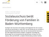 Vorschaubild: Sozialausschuss berät Förderung von Familien in Baden-Württemberg