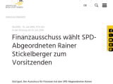 Vorschaubild: Finanzausschuss wählt SPD-Abgeordneten Rainer Stickelberger zum Vorsitzenden