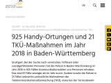 Vorschaubild: 925 Handy-Ortungen und 21 TKÜ-Maßnahmen im Jahr 2018 in Baden-Württemberg