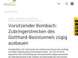 Vorschaubild: Vorsitzender Rombach: Zubringerstrecken des Gotthard-Basistunnels zügig ausbauen