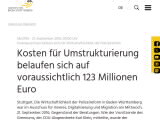 Vorschaubild: Kosten für Umstrukturierung belaufen sich auf voraussichtlich 123 Millionen Euro