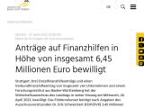 Vorschaubild: Anträge auf Finanzhilfen in Höhe von insgesamt 6,45 Millionen Euro bewilligt