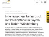 Vorschaubild: Innenausschuss befasst sich mit Polizeistärke in Bayern und Baden-Württemberg