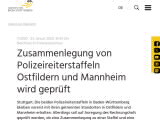 Vorschaubild: Zusammenlegung von Polizeireiterstaffeln Ostfildern und Mannheim wird geprüft 