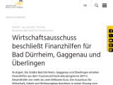 Vorschaubild: Wirtschaftsausschuss beschließt Finanzhilfen für Bad Dürrheim, Gaggenau und Überlingen
