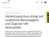 Vorschaubild: Verkehrsausschuss dringt auf zusätzliche Bahnwaggons und Züge bei VfB-Heimspielen