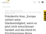 Vorschaubild: Präsidentin Aras: „Europa verliert seine Glaubwürdigkeit, wenn es jetzt nicht entschlossen handelt und das Elend im Flüchtlingslager Moria beendet.“