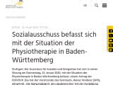 Vorschaubild: Sozialausschuss befasst sich mit der Situation der Physiotherapie in Baden-Württemberg