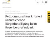 Vorschaubild: Petitionsausschuss kritisiert unzureichende Bürgerbeteiligung beim Rosenberg-Windpark