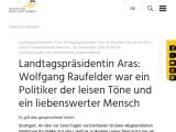 Vorschaubild: Landtagspräsidentin Aras: Wolfgang Raufelder war ein Politiker der leisen Töne und ein liebenswerter Mensch