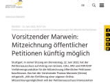 Vorschaubild: Vorsitzender Marwein: Mitzeichnung öffentlicher Petitionen künftig möglich
