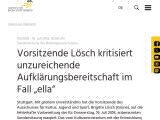 Vorschaubild: Vorsitzende Lösch kritisiert unzureichende Aufklärungsbereitschaft im Fall „ella“