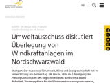 Vorschaubild: Umweltausschuss diskutiert Überlegung von Windkraftanlagen im Nordschwarzwald