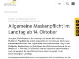 Vorschaubild: Allgemeine Maskenpflicht im Landtag ab 14. Oktober