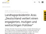 Vorschaubild: Landtagspräsidentin Aras: „Deutschland verliert einen engagierten, mutigen und weitsichtigen Politiker“