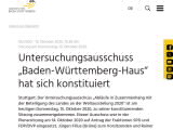 Vorschaubild: Untersuchungsausschuss „Baden-Württemberg-Haus“ hat sich konstituiert