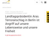 Vorschaubild: Landtagspräsidentin Aras: Terroranschlag in Berlin ist Angriff auf unsere Lebensweise und unsere Freiheit