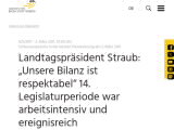Vorschaubild: Landtagspräsident Straub: „Unsere Bilanz ist respektabel“ 14. Legislaturperiode war arbeitsintensiv und ereignisreich